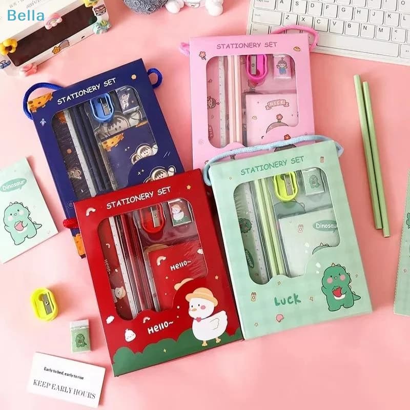 〔M〕6-in-1 Cute Cartoon Pencil Set With 2Pcs Penci Ruler Eraser Book And Sharpener Student Stationery Set School Supplies
