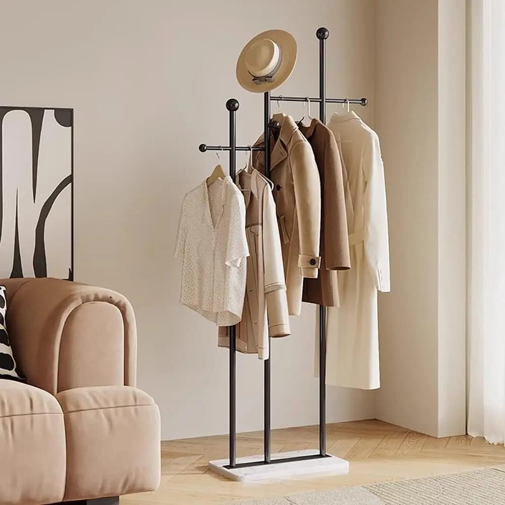 Appendiabiti da terra resistente con base in marmo, appendiabiti in metallo per cappelli, sciarpe, borse, 19,69x11,02x68,9 pollici, nero