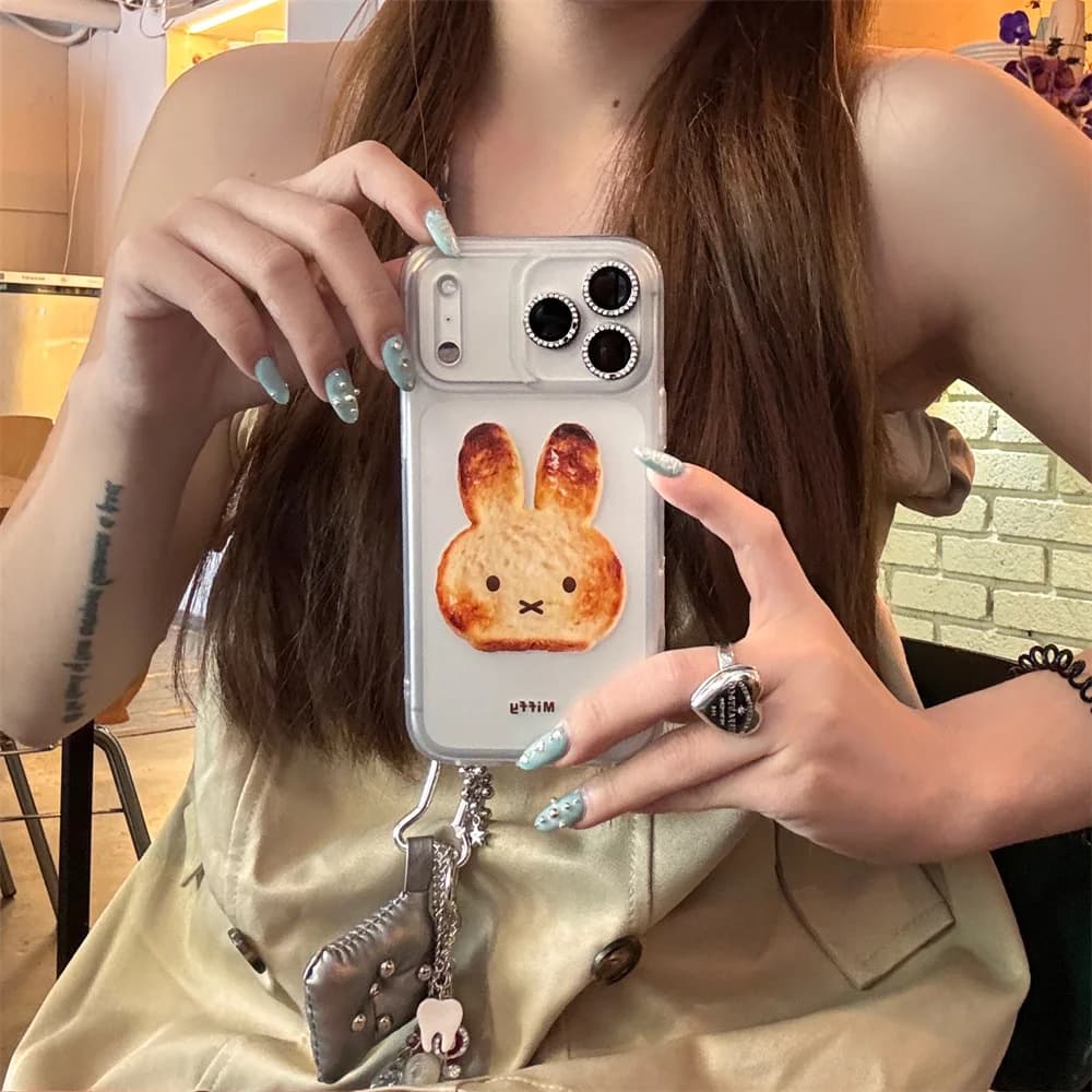 Funny Bread Miffy Rabbit Phone Case for iPhone 16 Pro 17 16 15 17 Max 15 Pro Max Funda Fashion Cute Shockproof Cover Clear Cases