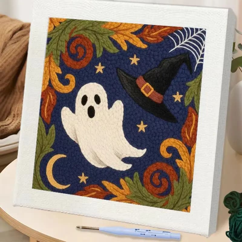 RUOPOTY Punch Needle Embroidery Arts Ghosts And Witch Hats and Crafts Craft Kits Halloween Punch Needle Supplies Handmade Art