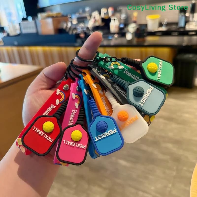 [CL]Creative Pickleball Racket Metal Keychain Colorful Hollow Golf Ball Keychains Dink Ball Fans Party Gift Bag Pendant[CL]
