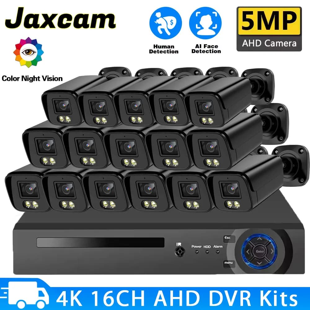 5MP 16PCS AHD CCTV Security Camera System 16CH DVR Home Video Security Set for Outdoor Color Night Vision