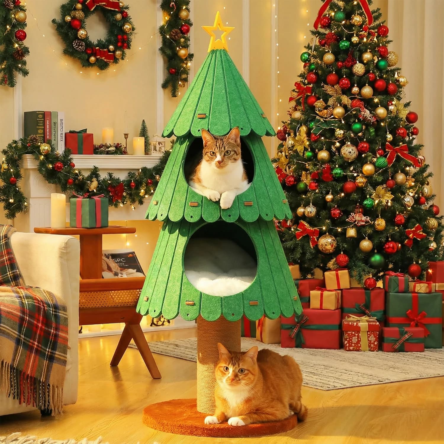 Albero per gatti di Natale per gatti da interni Simpatico torre per gatti con condomini accoglienti Mobili da arrampicata multi-gatti Letto per gatti grande Casa Giocattoli per gatti