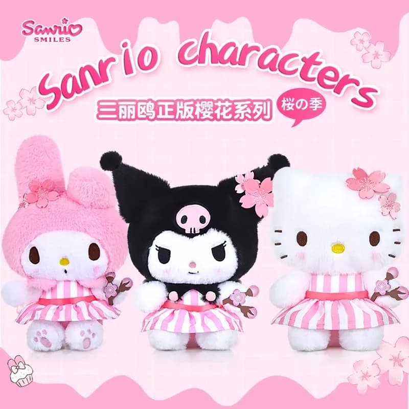 Genuine Anime Sakura Sanrio Hello Kitty Melody Kuromi Cute Plush Stuffed Toys Pillow Plushies Doll Birthday Gift For Girls Kids