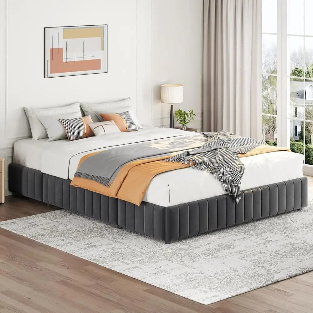Yaheetech Queen size bed with 4 drawers, without headboard, mattress support base, wooden slats structure, Eli