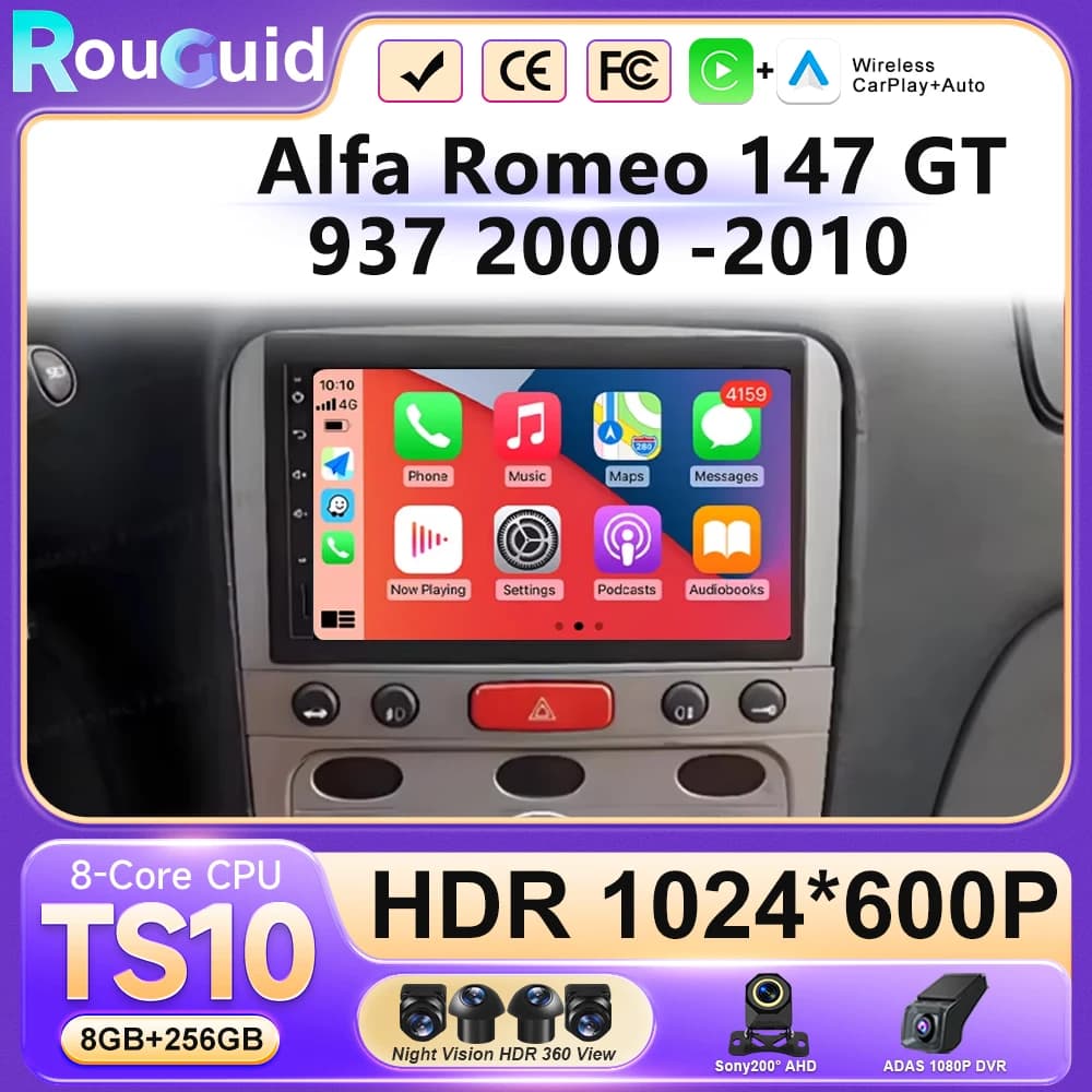 Android 16 Carplay per Alfa Romeo 147 GT 937 2000-2010, Navigazione GPS, Video, Radio Auto, GPS Automotive, Monitor Multimediale per Auto, DVD