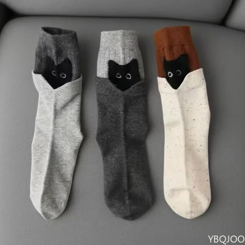 3 paia di calzini a tubo centrale con cartoni animati color block autunno inverno, calzini da donna carini e versatili alla moda, comodi calzini da donna