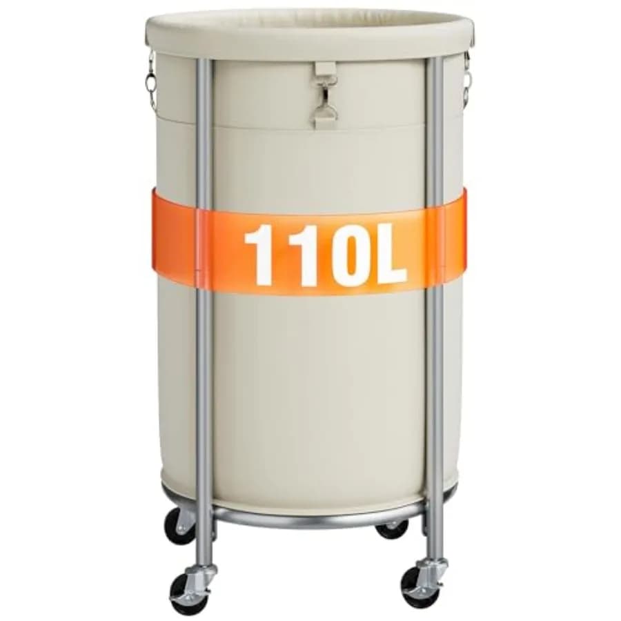 Basket with Wheels 110L, Trolley with Frame with Removable Stainless Steel, 4 Wheels and 2 Handles