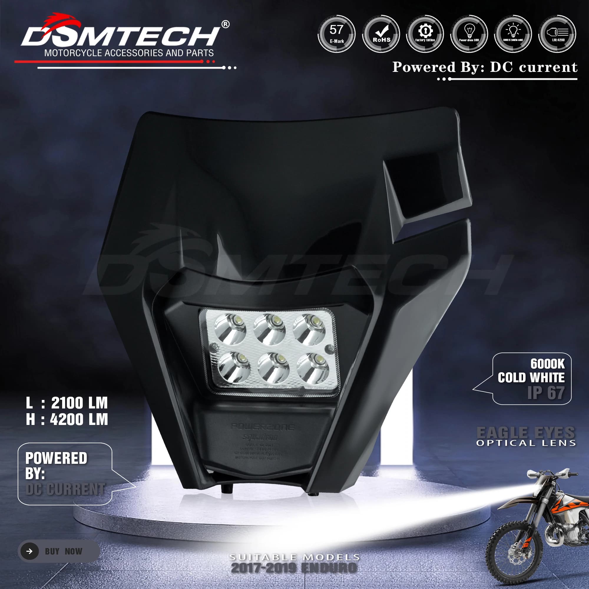 DSMTECH Faro Del Motociclo Faro LED Per KTM SX F EXC XCF SMR 2014 2015 2016 2017-2023 Universale Dirt Bike MX Enduro