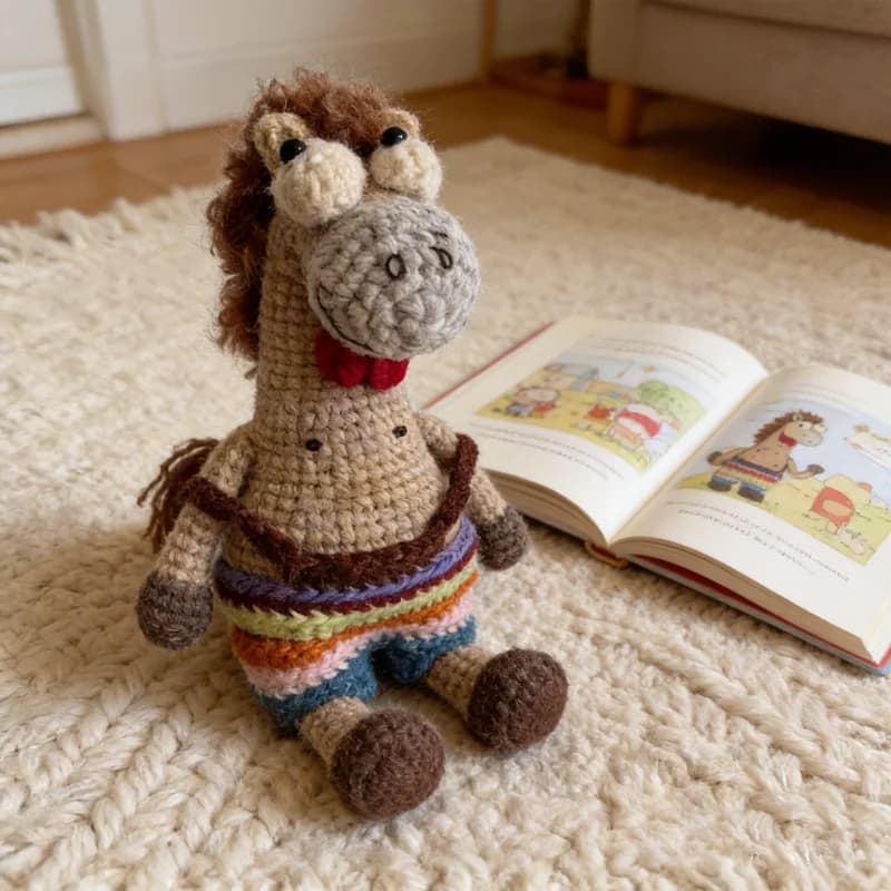 Peluche Cavallo all'Uncinetto Personalizzato, Bambola Amigurumi Cavallo Fatta a Mano, Regalo Unico per Bambini, Simpatico Animale di Peluche