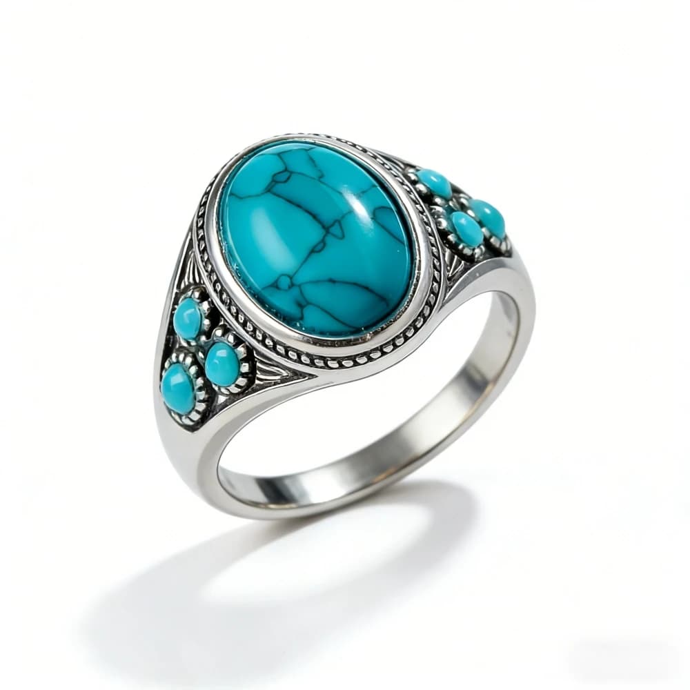 Un nuovo anello creativo con turchese in lega placcata in argento, anello regalo di fidanzamento europeo e americano per donne anziane