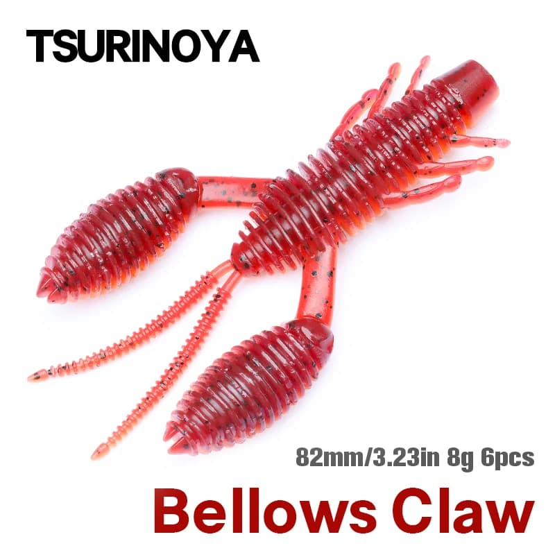 TSURINOYA Bellows Claw Worm Lure PREDATOR 3.23in 6pz Esche Morbide a Forma di Gamberetto per la Generazione di Onde, per la Pesca di Spigola e Luccio