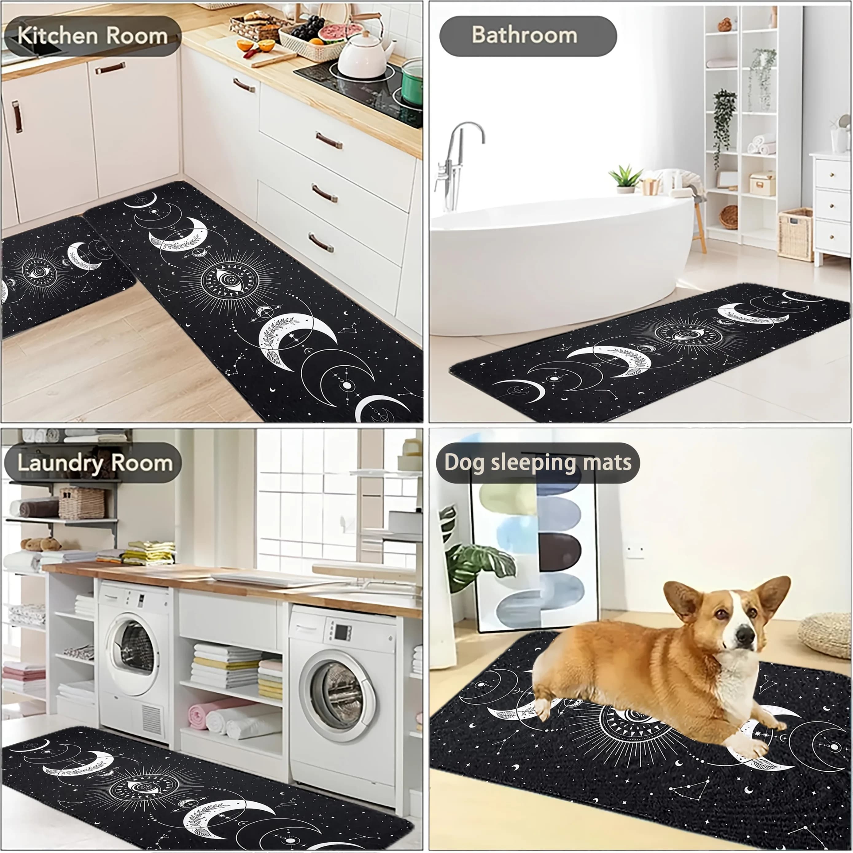1PCl Fasi lunari e stelle Tappeto da cucina Tappetino antiscivolo Tappeto da bagno design pop Tappetino da bagno Tappeto per la casa Lavandino Lavanderia Decor