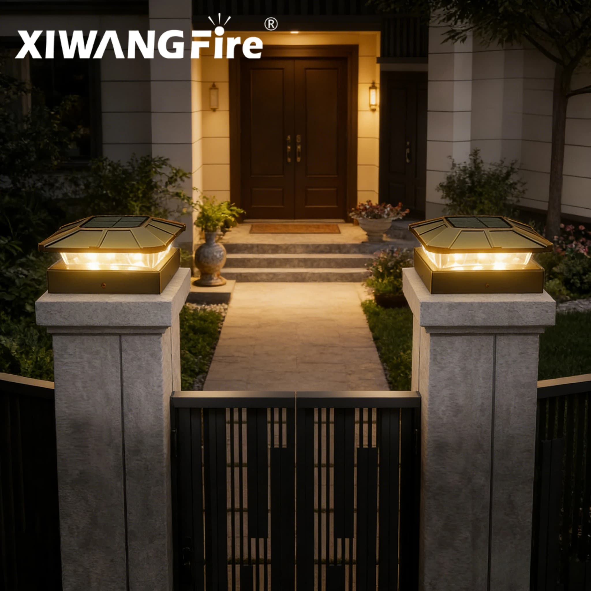 Luci solari da esterno per pali, 3 modalità, luce per recinzione, alimentata a energia solare, impermeabile, per pali in legno da 4 pollici, giardino, esterno