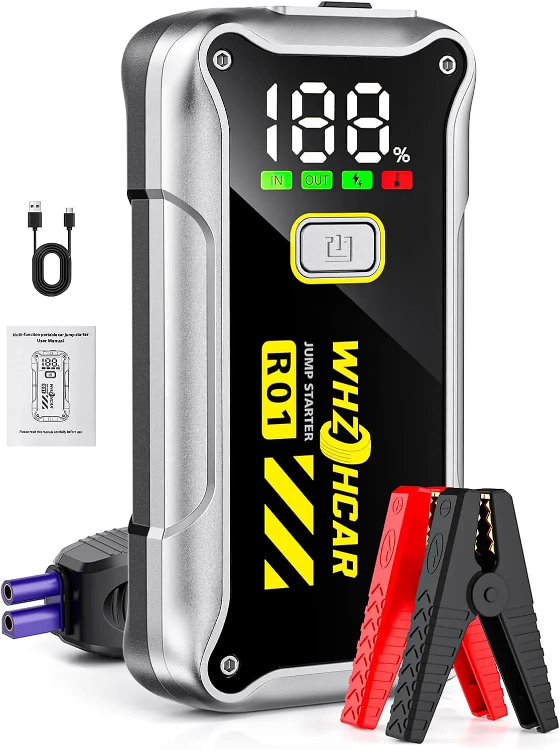 Avviatore d'Emergenza per Auto 12V 4000A per Motori a Benzina/Diesel, Batteria Portatile a Ricarica Rapida con Display LCD e Luce LED