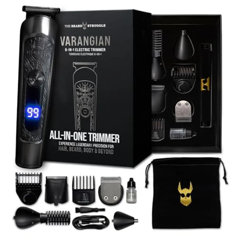 Titanium Trimmer Bearing 6 in 1 for Hair Barba Body 17 Length Adjustable Blade with Digital LED Display Cordless Waterproof Bagnate/ D