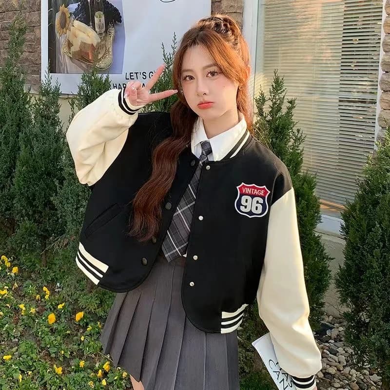 Women's Baseball Jacket Short Thickened Version Spring Autumn College Style Retro American Fashion Outerwear Compact Size