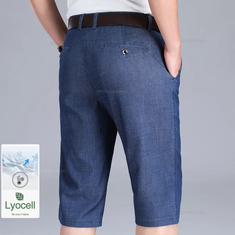 Pantaloncini di Jeans Lyocell ultrasottili da uomo pantaloncini dritti di moda classica estiva Business Casual Jeans corti maschili