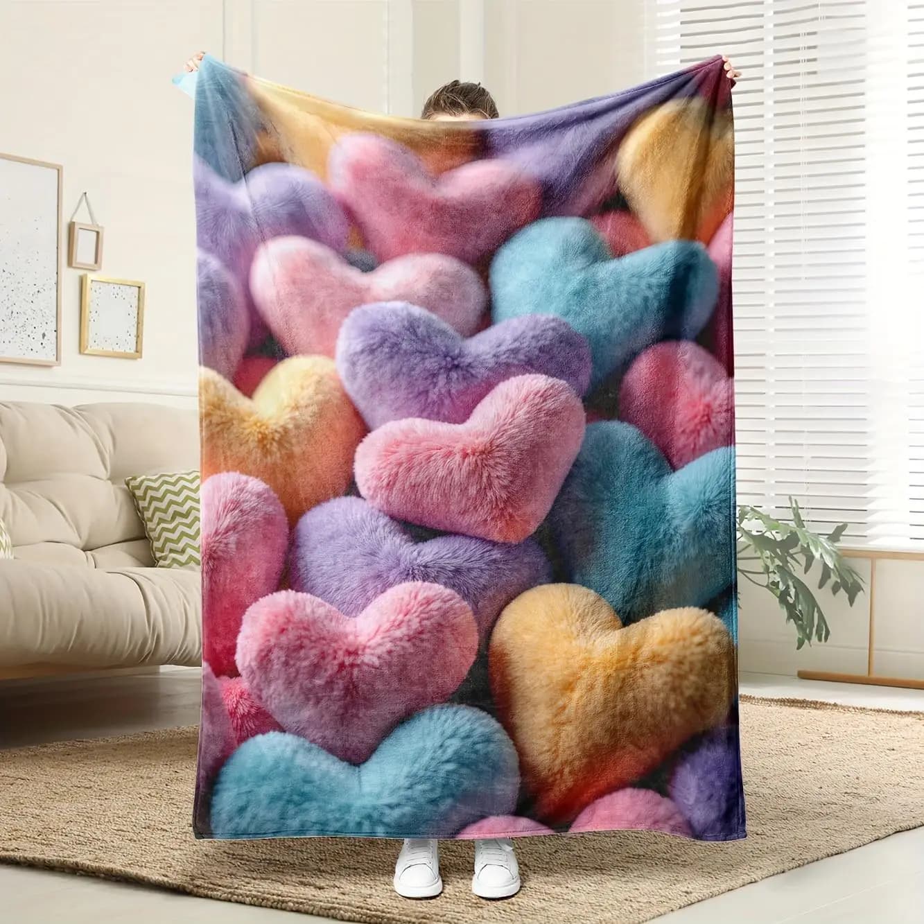 Soft heart-shaped pattern Flannel printed blanket suitable for all seasons suitable for living room office sofa and travel