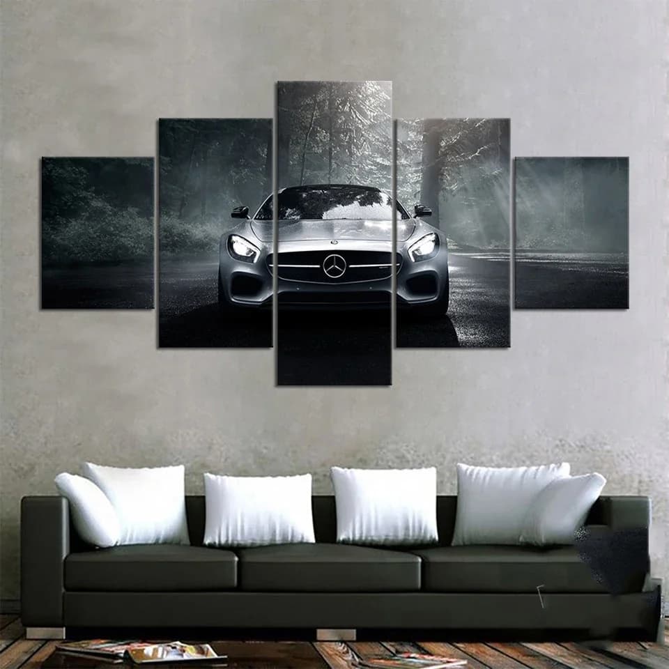 Frameless Frame 5 Pieces Landscape Sports Car Poster HD Wall Art Pictures Decoration Living Room Accessories Home Decorations Paintings