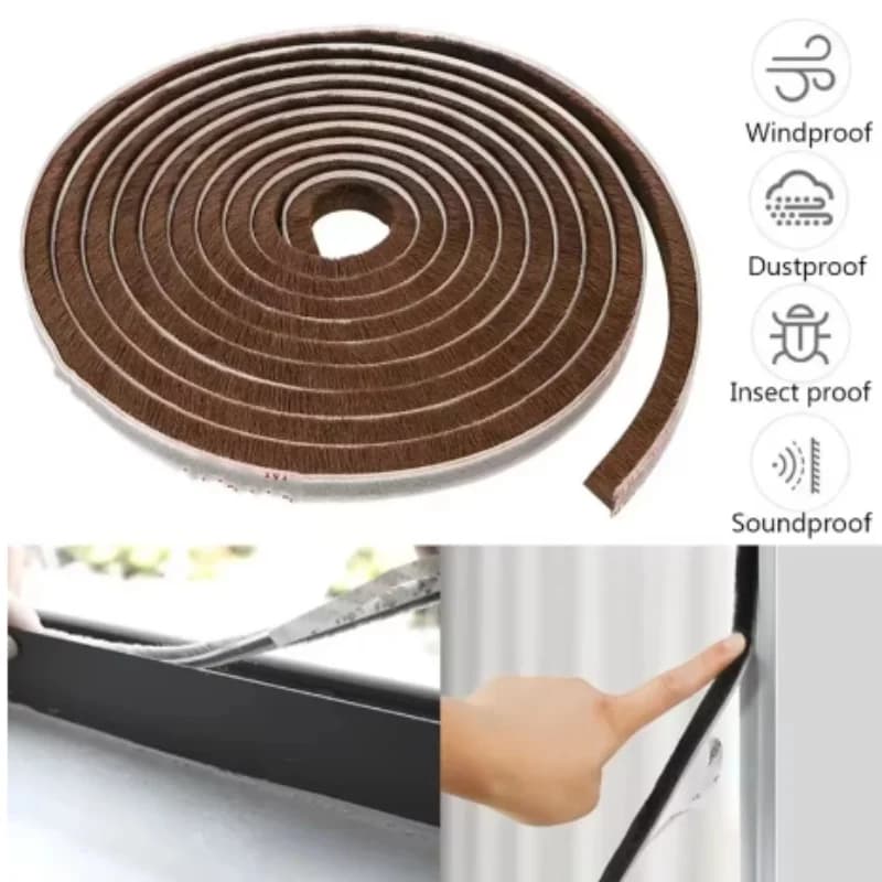 Striscia di spazzola autoadesiva antivento da 10 metri per porte di casa, finestre, isolamento acustico, striscia antipolvere, spelafili