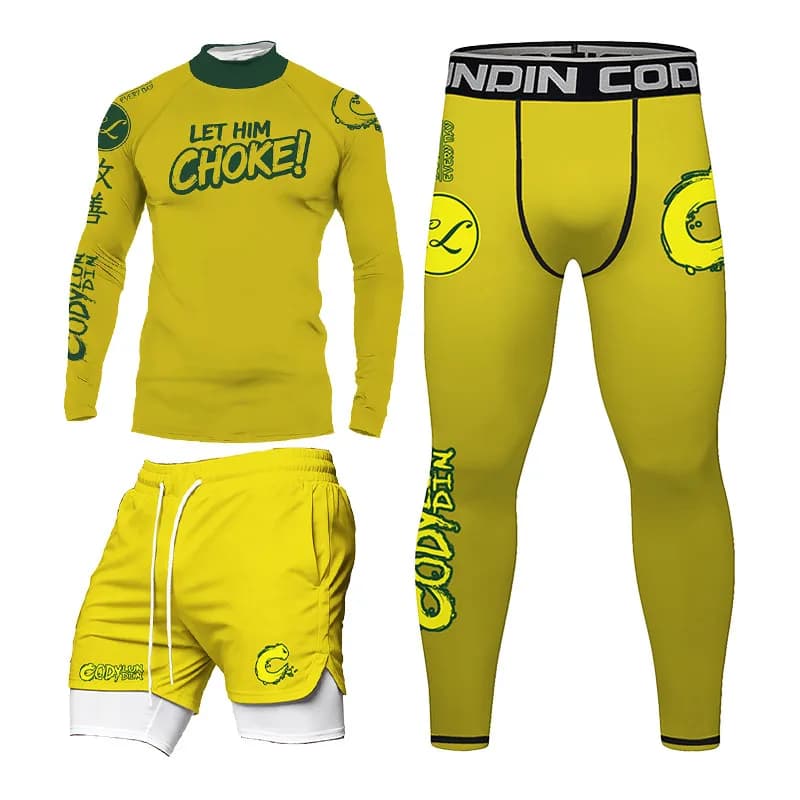 Men BJJ Rashguard Set No Gi Brazilian Jiu‑Jitsu MMA,2‑in‑1 Shorts With Inner & Outer Pockets Compression Grappling Sportswear