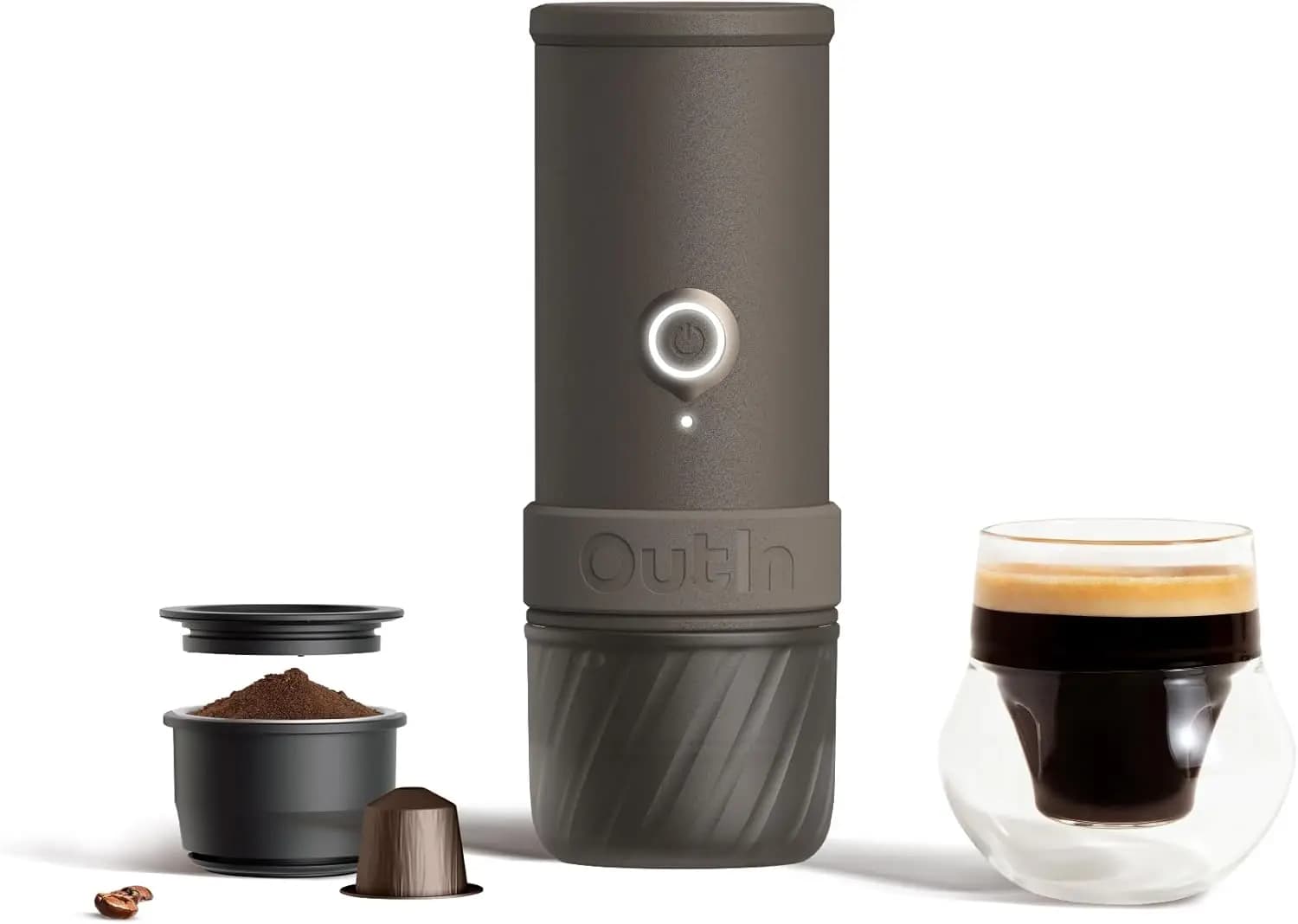 Macchina da Caffè Espresso Elettrica Portatile, Mini Macchina da Caffè da Campeggio per Viaggi, Tascabile Autoriscaldante, Adattatore per Caffè Macinato e Capsule NS