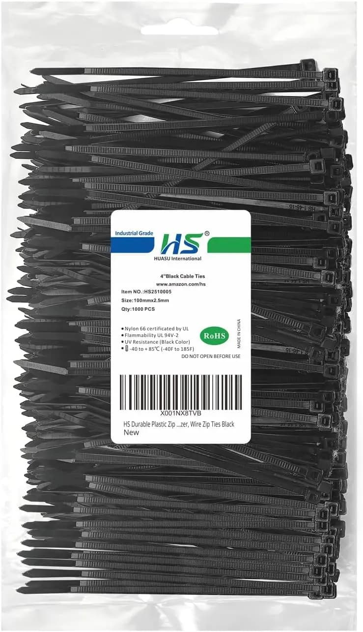 Fascette stringicavo in nylon da 4 pollici, confezione da 1000, resistenza alla trazione di 18 libbre, resistenti ai raggi UV, fascette nere per la gestione dei cavi