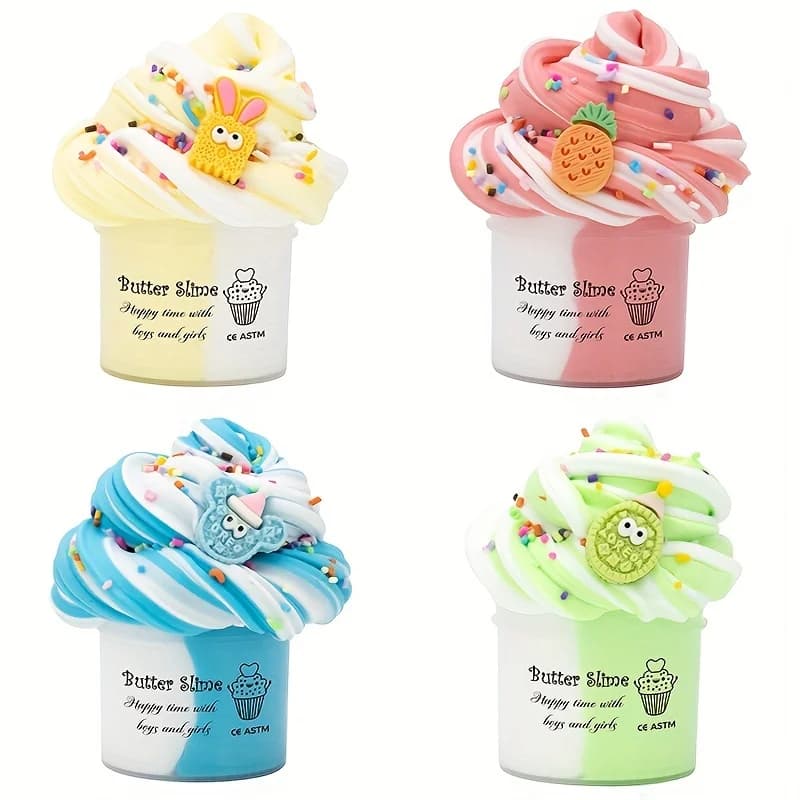 Set di melma di burro bicolore soffice da 2,37 once Super morbido elastico e torta non appiccicosa fai da te giocattoli profumati argilla bomboniere regalo di compleanno