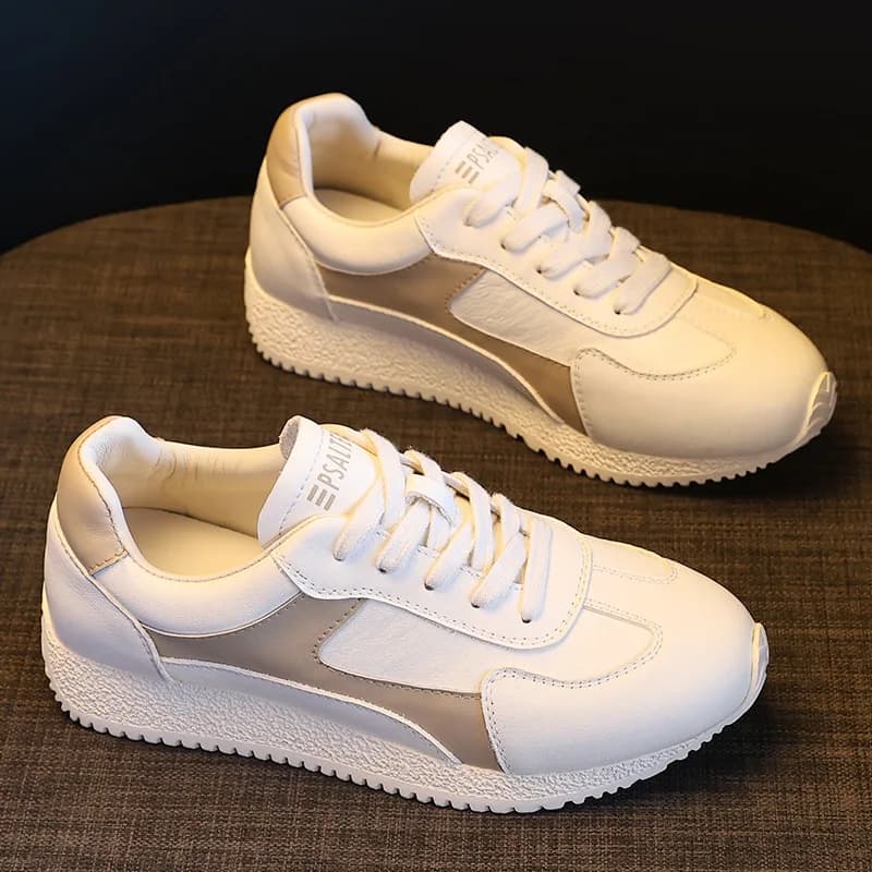 New Women Genuine Leather Casual Shoes Girl Designer Outdoor Sport Shoes Lace-up Chunky Sneaker