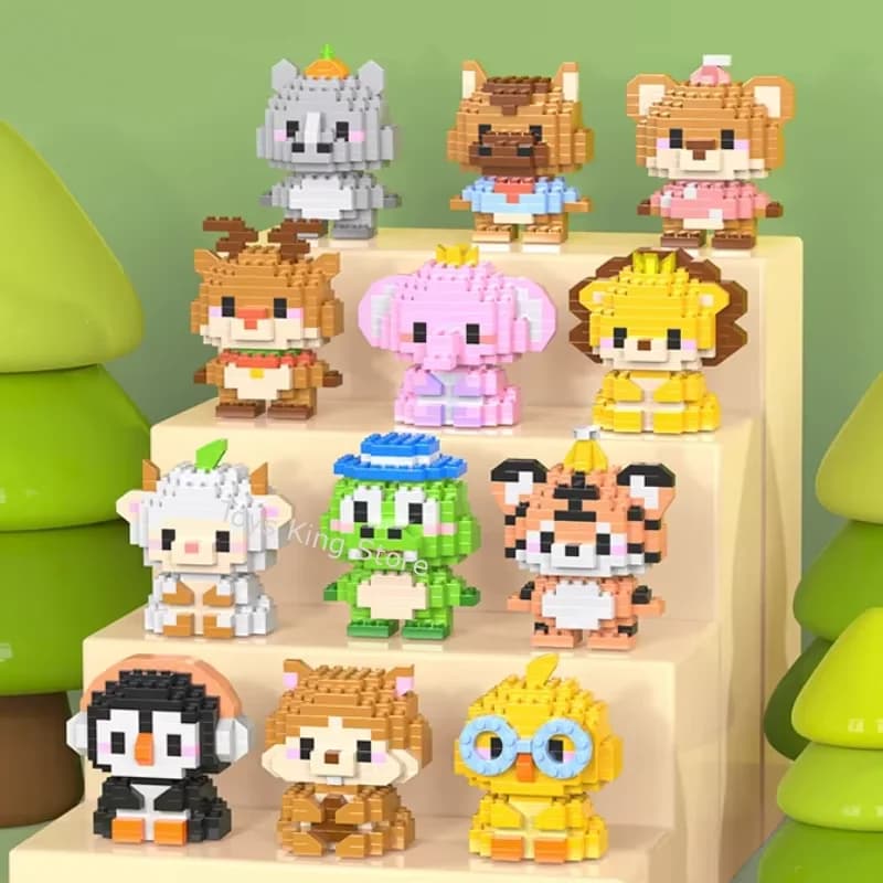 Mini Blocchi da Costruzione a Forma di Animali: Anatra, Tigre, Elefante, Orso, Leone - Giocattoli per Bambini da Assemblare e Collezionare - Regali di Compleanno