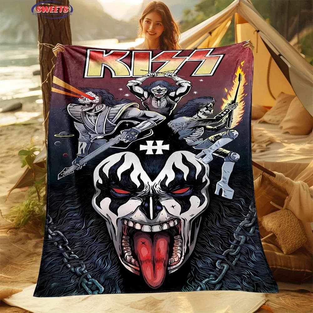 Calda e accogliente coperta di flanella Coperta K-Kiss Band, divano, camera da letto, ufficio, tempo libero, pisolino, campeggio, bel regalo per bambini
