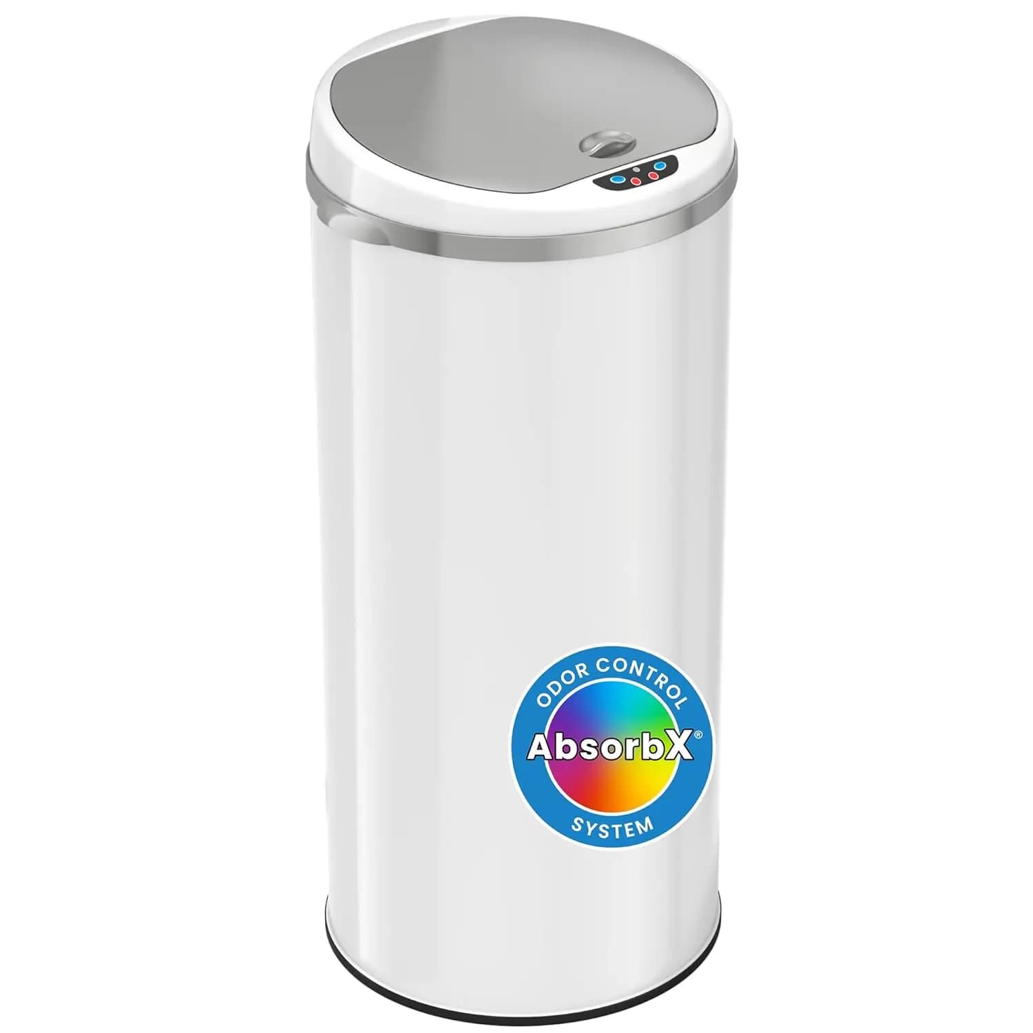 Cestino per Rifiuti con Sensore Touchless da 13 Galloni con Filtro Antiodore, Bidone Rotondo con Sensore di Movimento per Casa, Cucina, Ufficio, in Acciaio Bianco