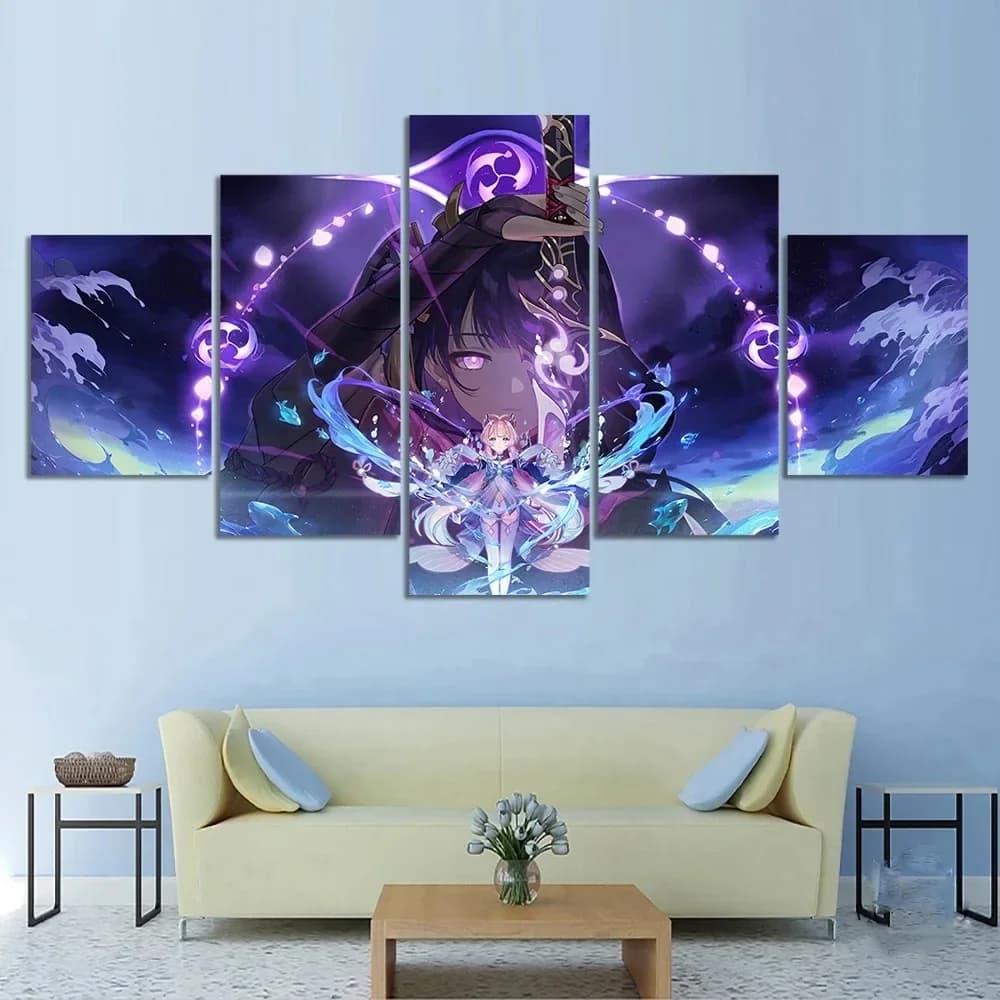 5 pieces Genshin Impact Game Canvas Picture Print Wall Art Canvas Painting Wall Decor for framed stay