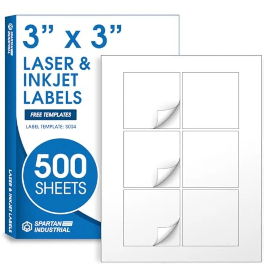 Etichette Quadrate Bianche Opache Stampabili 3" X 3", 500 Fogli, 3000 Adesivi per Prodotti e Candele, Compatibili con Stampanti Laser e a Getto d'Inchiostro
