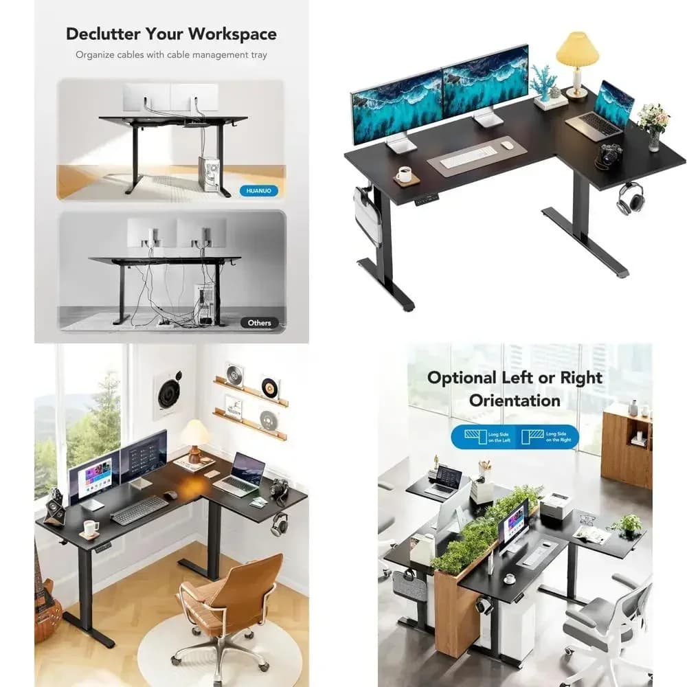 Bestseller: Scrivania elettrica a forma di L con doppio motore: scrivania angolare regolabile in altezza da 63" x 40" con vassoio per la gestione dei cavi e 3