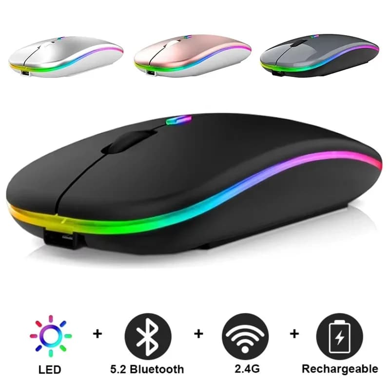 Mouse wireless Mouse ricaricabile Bluetooth da 2,4 GHz Mouse da gioco ergonomico silenzioso con retroilluminazione a LED Mouse 1600 DPI per PC portatili