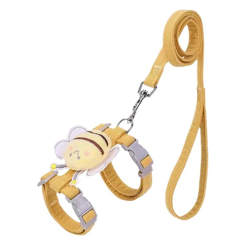 Per collare per animali di piccola taglia e media Guinzaglio per passeggiate all'aperto Imbracatura per gatti Set collare per guinzaglio regolabile per cani a doppio strato con ape da cartone animato