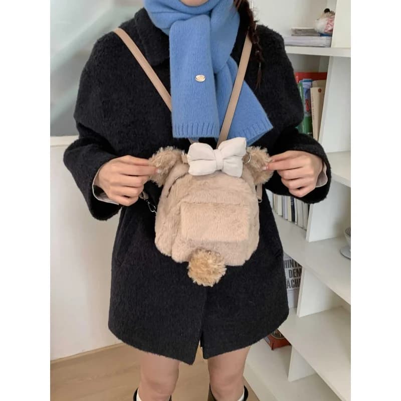 Zaino in peluche per donna 2025: Nuovo zaino piccolo e carino alla moda autunno/inverno, stile college versatile per pendolari e scuola