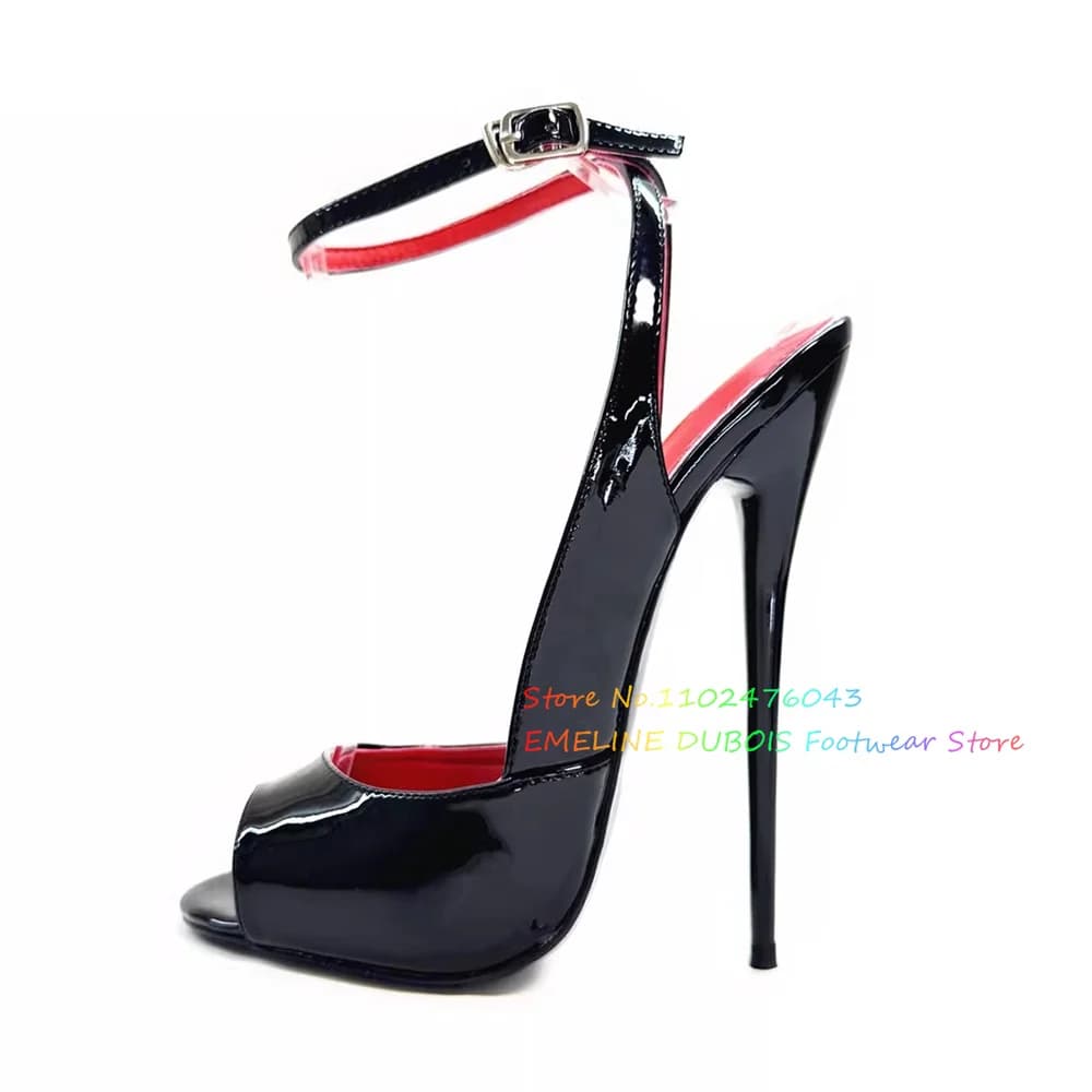 Sandals with fish mouth with 16 cm ultra high heel Sexy women's sandals in patent leather Slingback with strap with buckle Nightclub Shoes