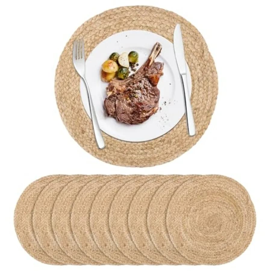 Set of 10 Round Underlays 13 Inches, Rustic Boho Style, in Natural Mais Leaves for Interior and Exterior