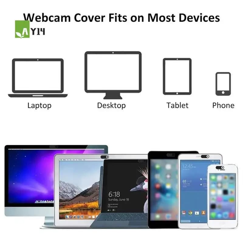 AY14 -Chousing for webcam, packaging of 12 web camera covers with ultra slim design for laptop, PC, Imac, computer, Ipad, Pro-Black