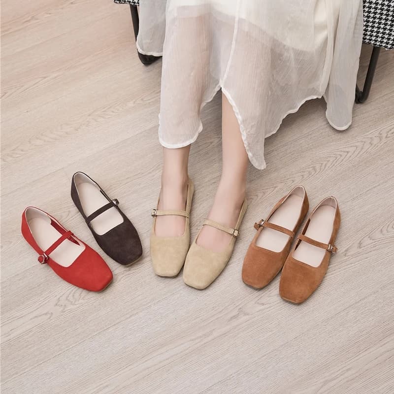 AIYUQI Scarpe Mary Jane da Donna, Basse, Primavera 2026, in Vera Pelle, Punta Quadrata, Antiscivolo, Taglie Grandi, Ballerine da Donna
