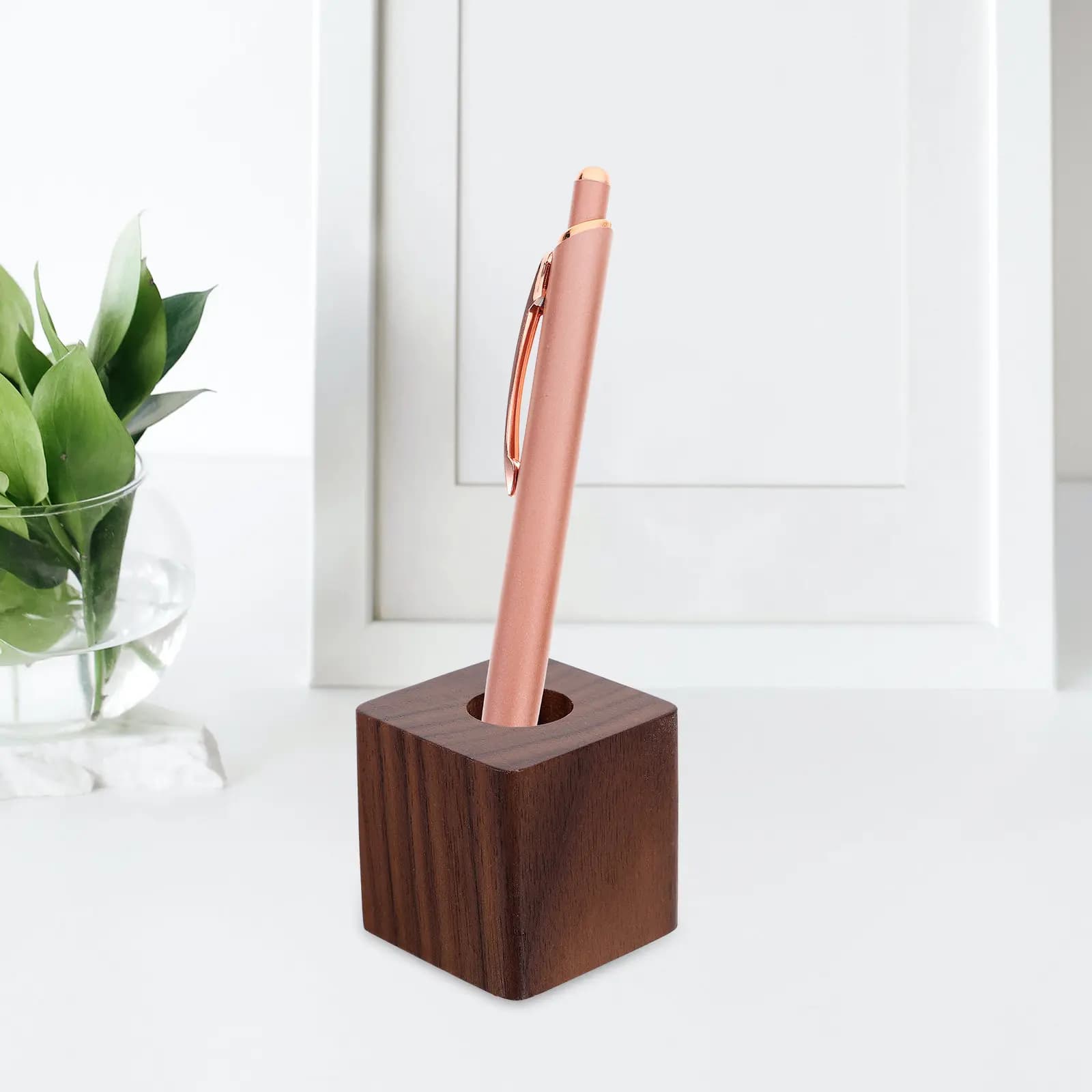 Portapenne in Legno a Forma di Cubo, Supporto Singolo Robusto, Organizzatore da Scrivania, Base Portapenne per Ufficio e Scuola, Supporto per Penne e Matite