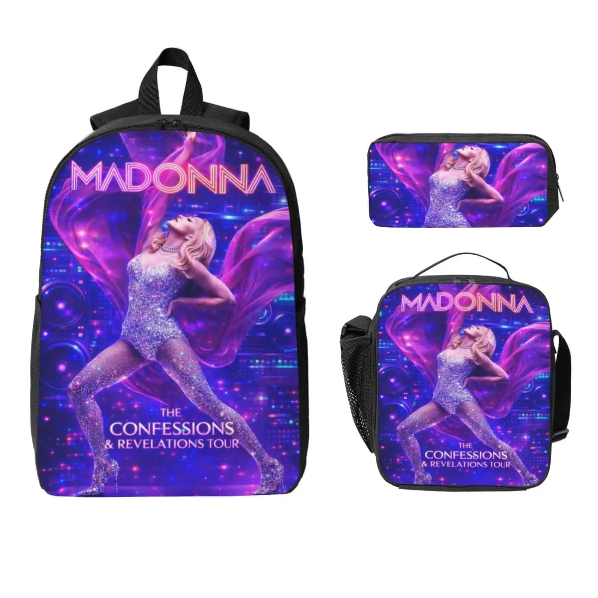 Madonnas Confessions II 2026 merch Backpack Set for Kids Pencil Boxes Bookbag Sets with Lunch Box For School Students Knapsack