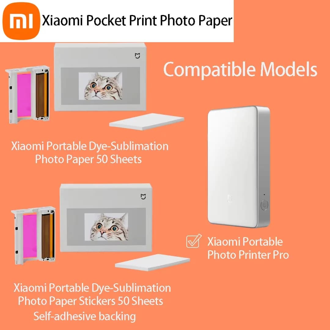 Carta Fotografica Originale Xiaomi per Stampa a Sublimazione/Adesivi Autoadesivi 50 Fogli per Stampante Fotografica Tascabile Xiaomi Mijia Pro