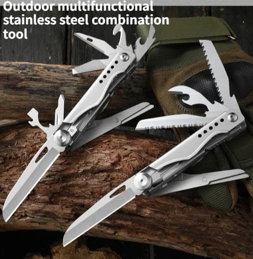 Coltello Pieghevole Multifunzione da Esterno con Rompivetro, Strumento Combinato Portatile in Acciaio Inossidabile Affilato con Apribottiglie