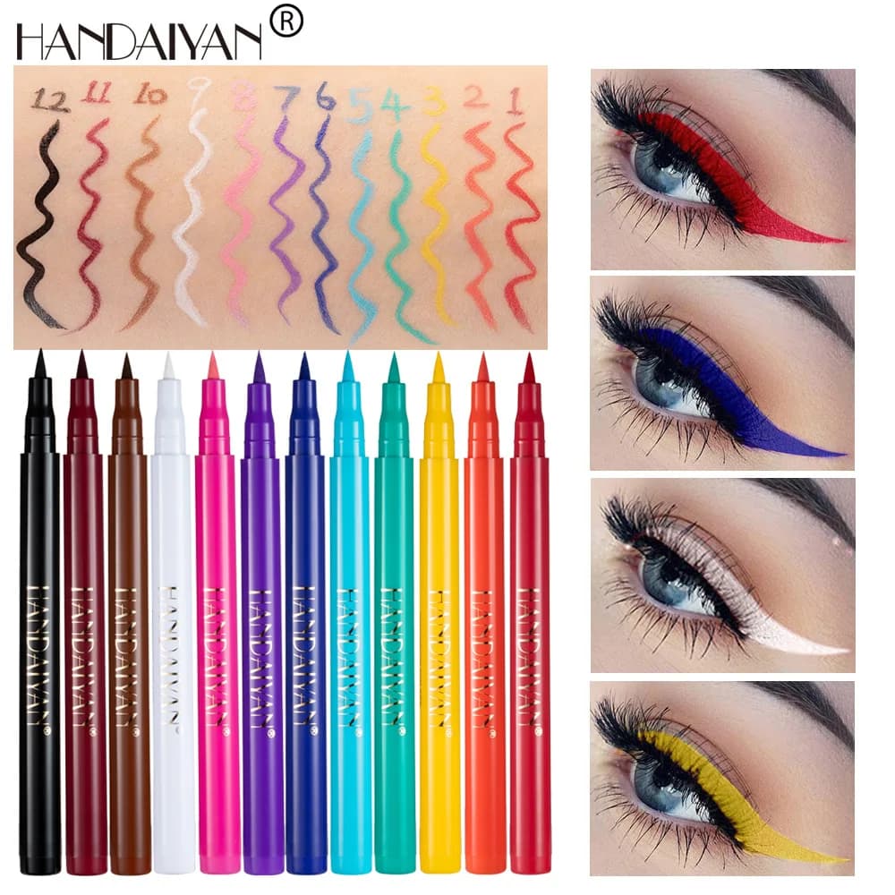 Handaiyan Matita gel per eyeliner impermeabile a 12 colori Penna per eyeliner colorata bianca gialla blu marrone Trucco a lunga durata