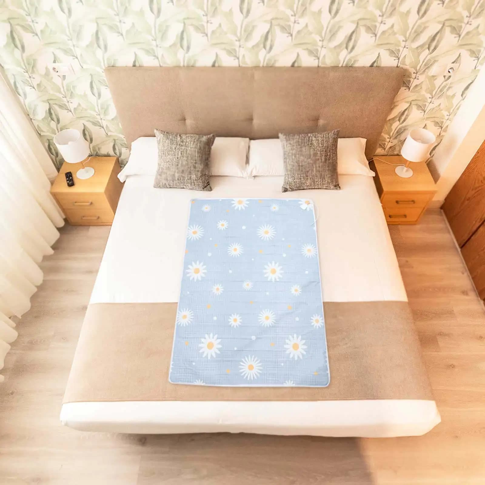 Coperta Elettrica Doppia Riscaldata 145x110cm con Stampa Floreale, Controllo della Temperatura, Tappetino Termico per Casa, Campeggio, Escursionismo