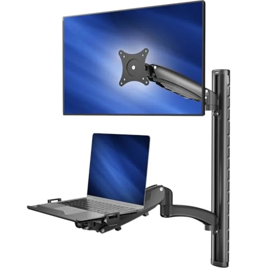 Supporto da Parete Regolabile in Altezza per Monitor e Laptop, Postazione di Lavoro Sit-Stand per Schermi fino a 27 Pollici, STAND-SIT1L